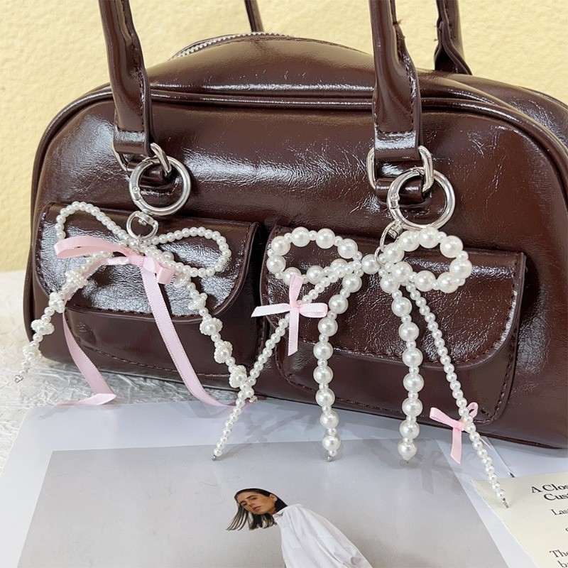 Pearls Beaded Bowknot Key Ring – Y2K, แฟชั่น, Sweet Cool – อุปกรณ์เสริมพวงกุญแจ – ทําด้วยมือ, Anti-Lost – พวงกุญแจริบบิ้นโบว์ – สําหรับกระเป๋า, เชือกเส้นเล็กโทรศัพท์
