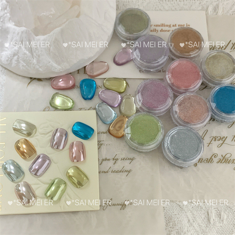 Nails Mint Mambo Series Low Saturated Metal Mirror Powder Summer Girly Super Flashing Mirror Powder Fire Lacquer Cream