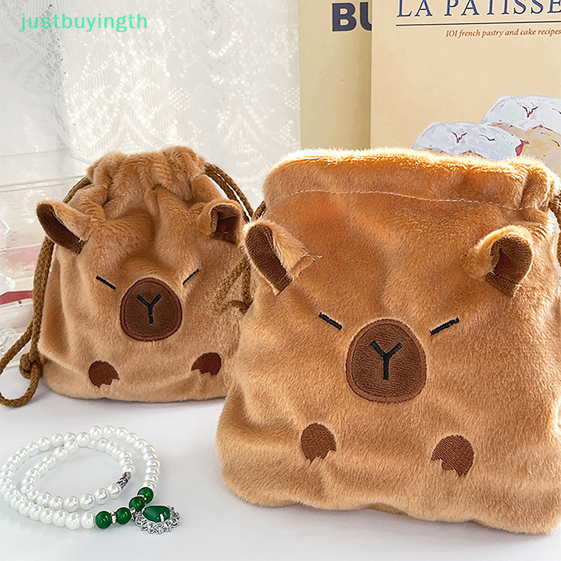 [JBTH] New Capybara Plush Poporpoise Drawstring Bundle Pocket Portable Plush Bag Large Capacity Handbag Casual Lightw Travel Pouch [JB]