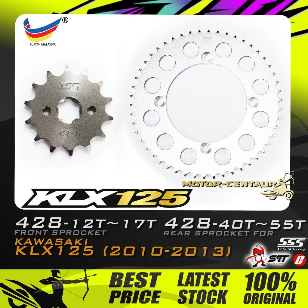 GEGANCU DEPAN & BELAKANG SSS/CU/STT FRONT & REAR SPROCKET 428 KAWASAKI KLX125 12T~14T~17T,40T~42T,44