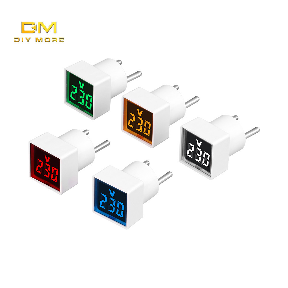 Diymore AC 220V 30 มม.ปลั๊ก EU LED ดิจิตอล AC โวลต์มิเตอร์ตัวบ่งชี้สายไฟแรงดันไฟฟ้าทดสอบ 50 ~ 500V