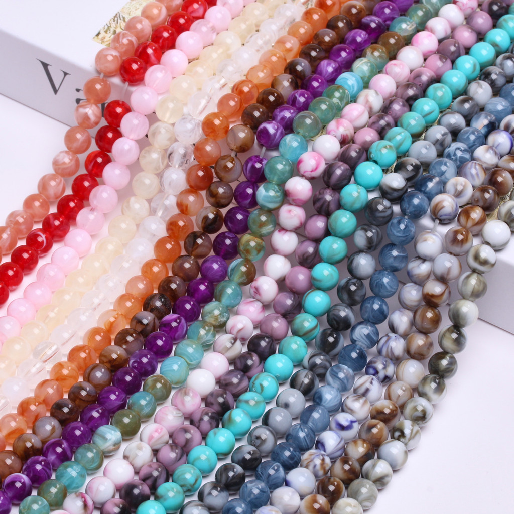 30ชิ้น8มิลลิเมตรเลียนแบบหยกหินเรซิ่นรอบหลวมลูกปัดสําหรับเครื่องประดับทําแฟชั่นสร้อยข้อมือสร้อยคอประดับด้วยลูกปัดอุปกรณ์