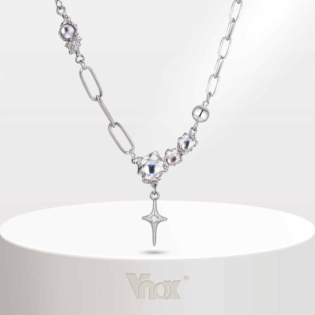 Vnox Moonstone สร ้ อยคอมุก Y2k Coquette ความงาม Star Heart Cross สร ้ อยคอเครื ่ องประดับสําหรับผู ้ หญิงสาววันวาเลนไทน