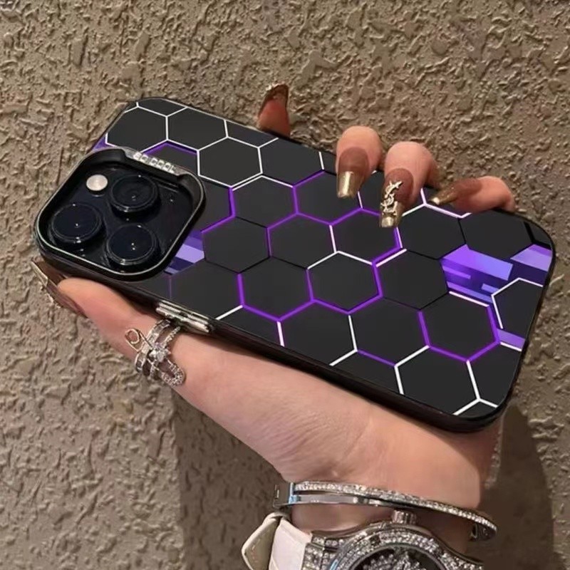 เคสไอโฟน16 15 14 13 12 11 Pro Max Case เลเซอร์สีเงินรังผึ้งกันกระแทก Compatible เคส iphone 11,12,13,14,15 Pro Max,X/XS, XR,7 +,8Plus