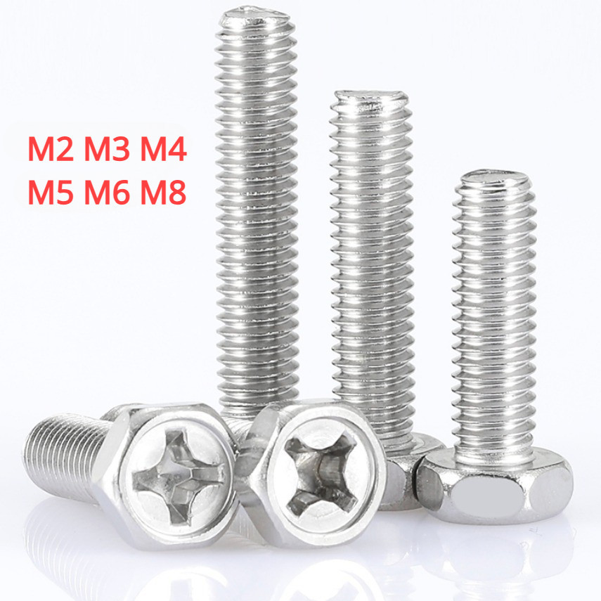 [ Ymh1] น็อต สกรู หัวหกเหลี่ยม ฝังแฉก สแตนเลส 304 เกลียวมิล หยาบ M2M3M4M5M6M8 / Indented Hexagon Machine Screw SUS304