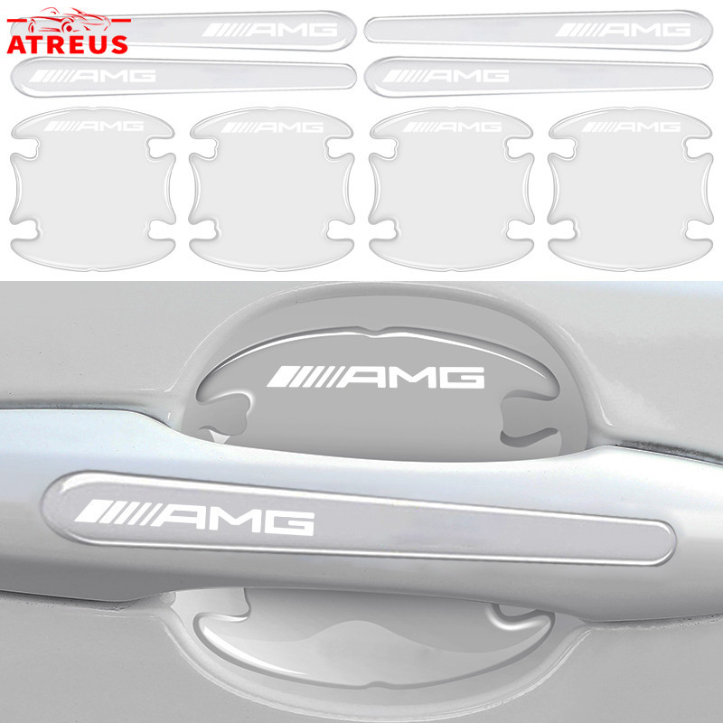 4/8Pcs Mercedes Benz AMG โปร่งใสประตูรถป้องกันที่มองไม่เห็นรถประตูชามสติกเกอร์ Anti Scratch สติกเกอร์สําหรับ Benz C Class W207 W211 W205 W212 W204 W220 W206 W124 W213