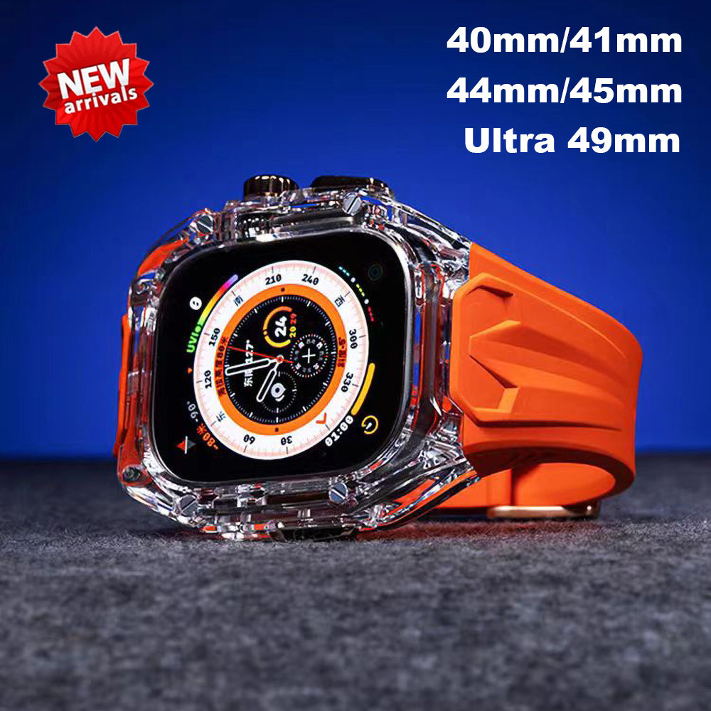 ชุดดัดแปลงโปร่งใส iWatch Ultra 9/8/7/6/5/4 ขนาด 49/40/41/44/45 มม. + สายยาง Refit Mod