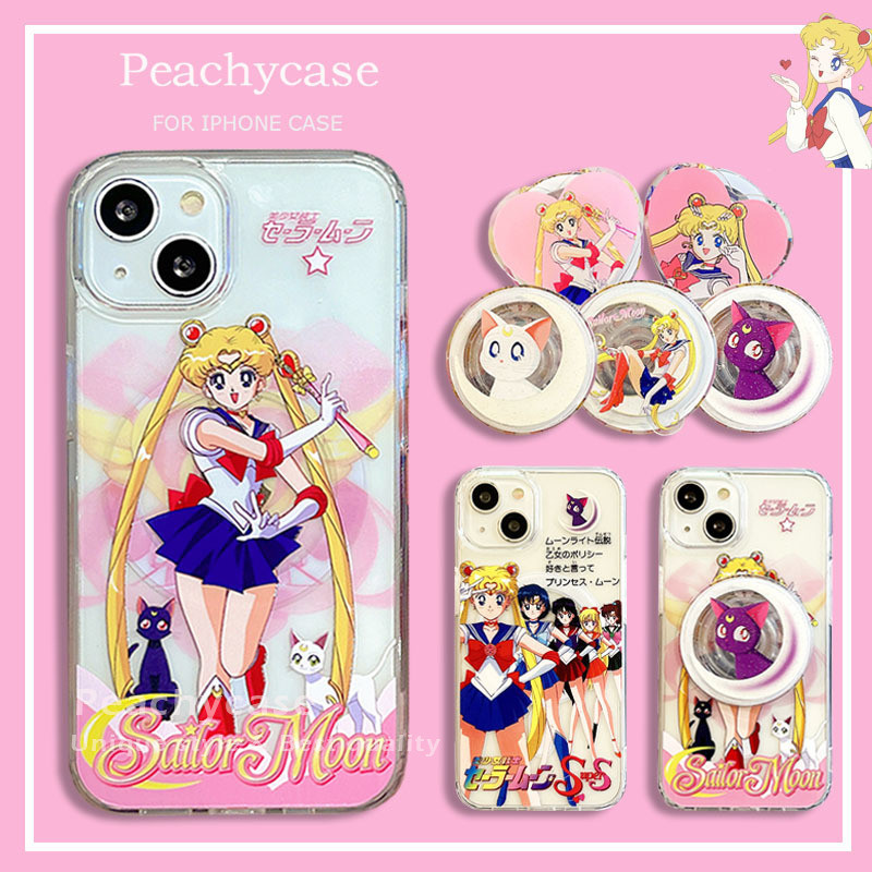 อะนิเมะกะลาสี Moon สาว Glitter แม ่ เหล ็ กผู ้ ถือแมวไร ้ สายชาร ์ จโทรศัพท ์ สําหรับ iPhone 15 14 13 12 Pro Max 11 อะคริลิคปกหลังกันกระแทก Hard Mobile Casing