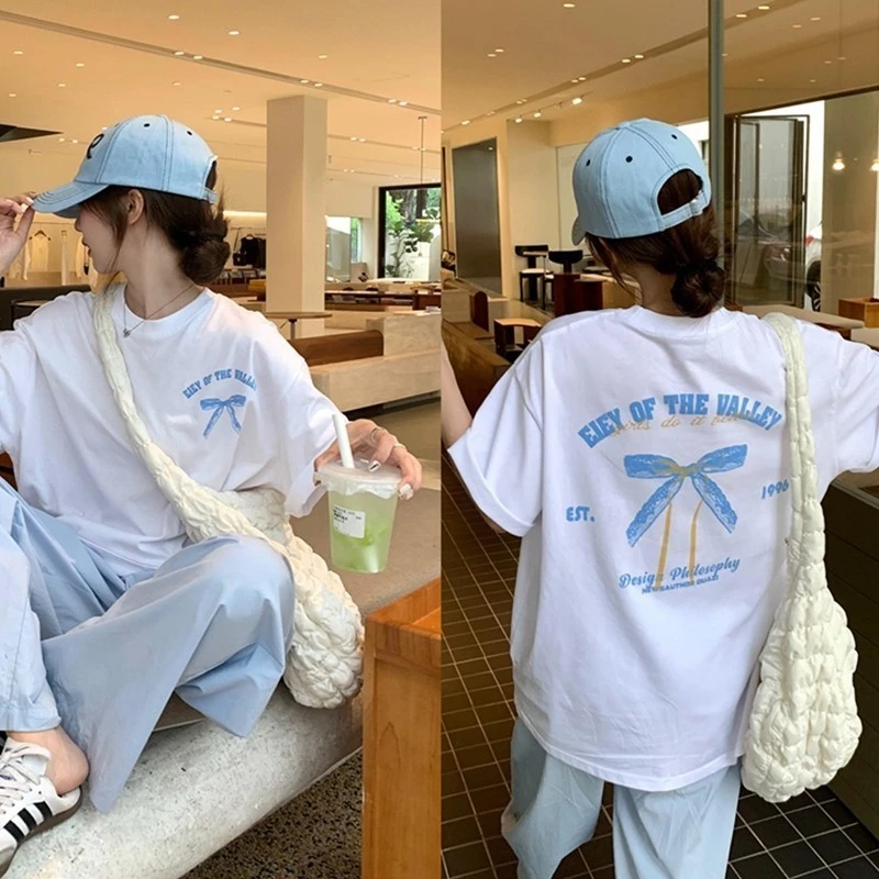 COD✅ (จัดส่งในกรุงเทพฯ) MAO Shop เสื้อยืด oversize - แฟชั่นโบว์สวยพิมพ์เสื้อยืดแขนสั้น เสื้อยืด y2k