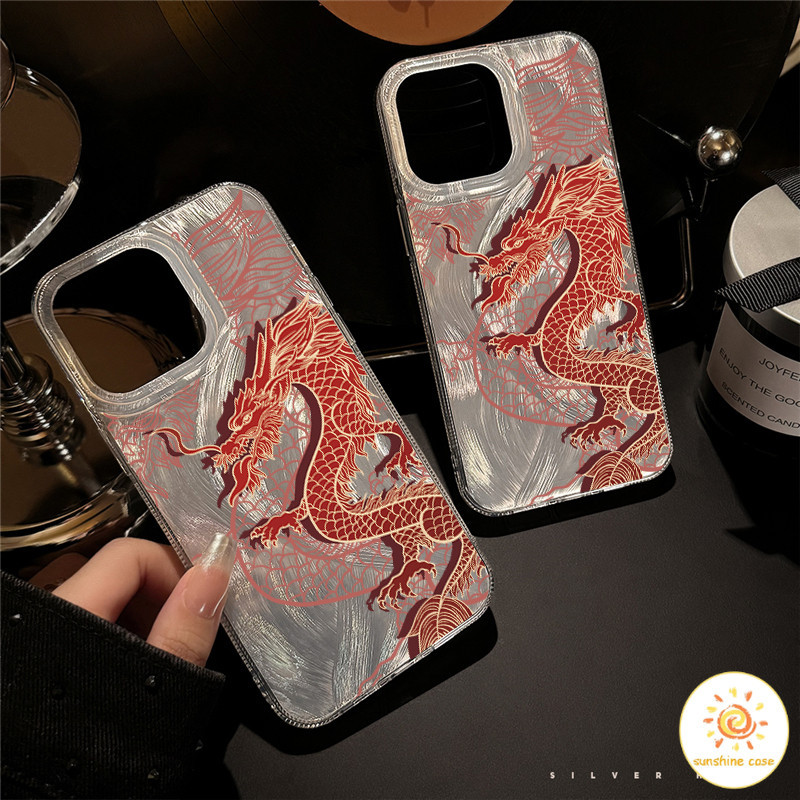 ใหม่เคสโทรศัพท์ไล่ระดับสีแดงมังกรแดง ไอโฟน11 For iPhone12 13 14 15 11Pro MAX X XS 7 8Plus SE2020เคสโทรศัพท์