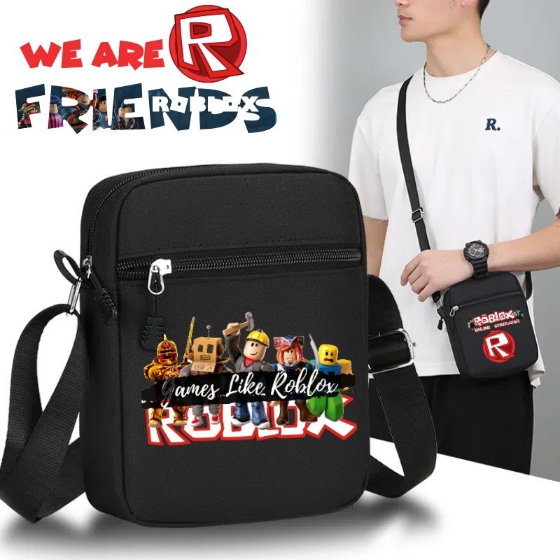 Roblox กระเป๋าสะพายข้างใหม่ยอดนิยมแฟชั่นอินเทรนด์พิมพ์สี่เหลี่ยมกระเป๋าผ้าใบแฟชั่นผู้ใหญ่และเด็กกระเป๋าเก็บของอเนกประสงค์