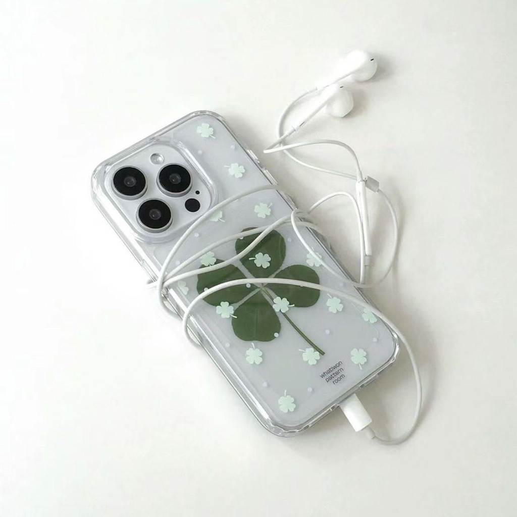 Minimalist Lucky Clover เคส iPhone โปร่งใสเหมาะสําหรับ iPhone 13PROMAX 7/8PLUS 14 15PLUS X/XSMAX XR 11 12MINI โช้คอัพ