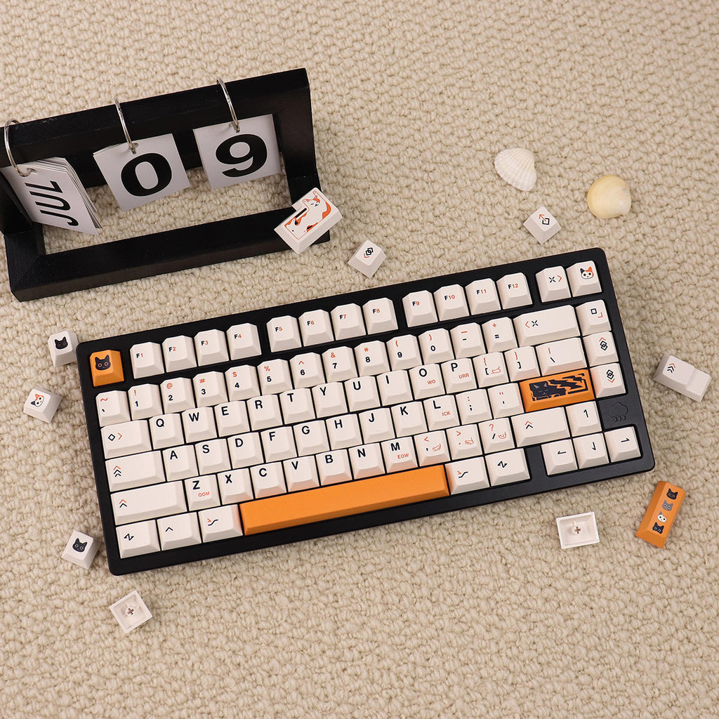 148keys Kitty Cat สีส้มสีขาว Keycaps PBT cherry Profile Minimalism keycap ชุดสําหรับ MX Switches คีย์บอร์ด Alice 6.25u 7u แยก space bar