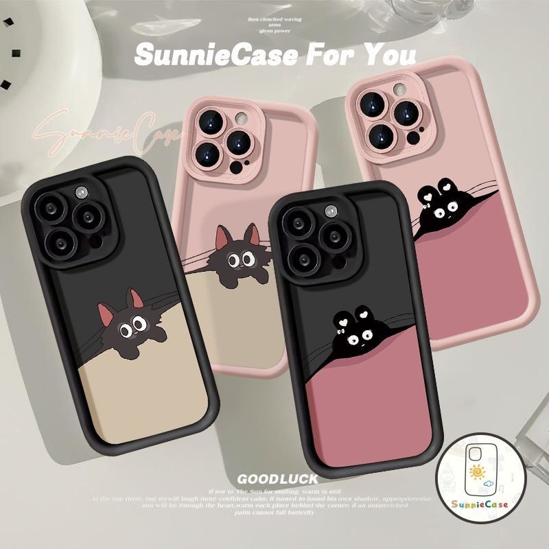 แมวดำตัวน้อยน่ารักลายกระต่ายดำตัวน้อย เคสiPhone 7Plus 15 13 11 12 14 Pro Max XR เคสไอโฟน 8 7 6 6s Plus X XS Max
