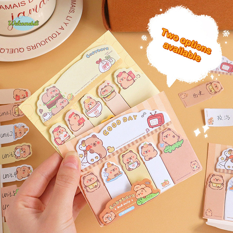 [ยินดีต้อนรับ] 120 ชิ้น Capybara Sticky Index Tab น่ารัก Kapibala Memoranda สมุดบันทึกหน้าเครื่องหมาย Classify สติกเกอร์อุปกรณ์สํานักงานโรงเรียนใหม่