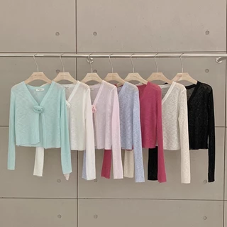 CHILI-KOKO 72052❤️เสื้อคลุมแขนยาวเข้มกัตดอกไม้ สีพาสเทล แมชต์กันได้ทุกชุด แฟชั่นใหม่แนวเกาหลี