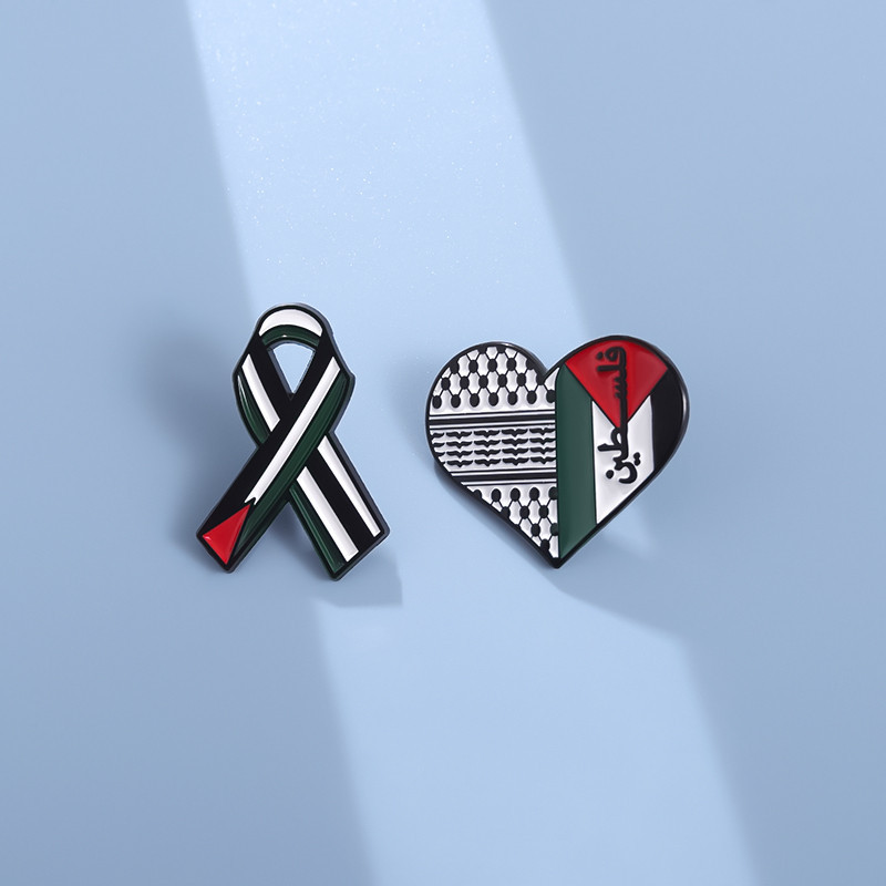 Palestine ริบบิ้นหัวใจเคลือบ Pins ธง Love และ Peace เข็มกลัดโลหะ Pin Badges เข็มกลัดปกเครื่องประดับของขวัญ