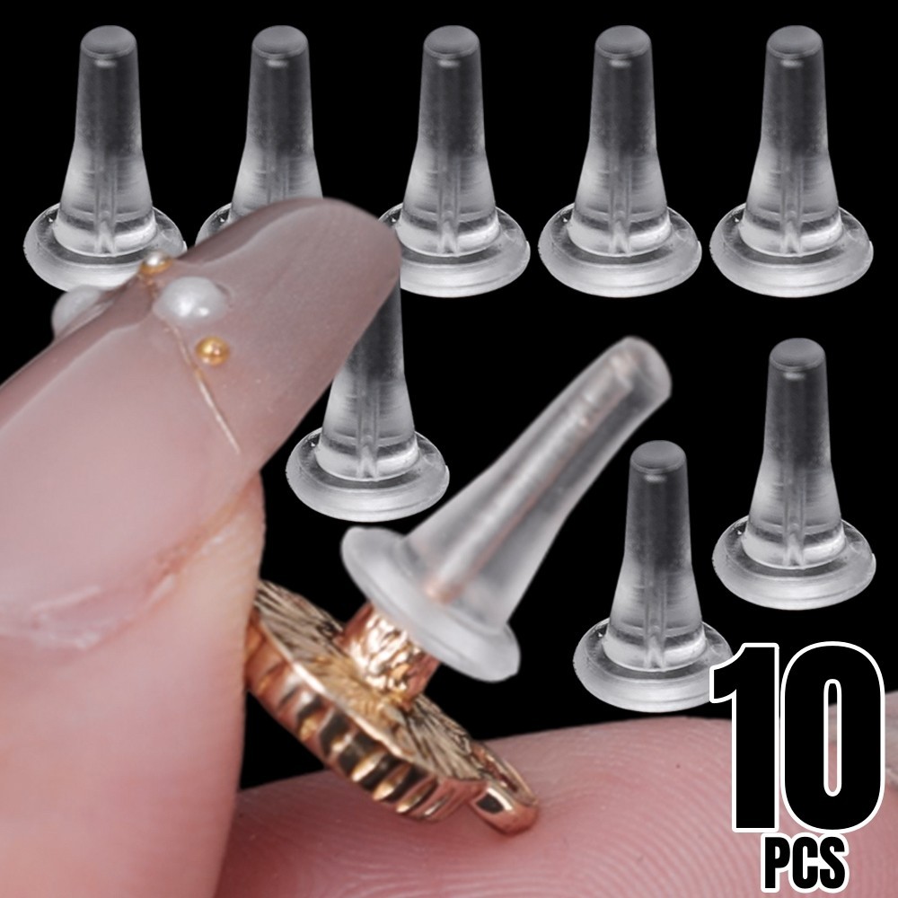 10 ชิ้นรอบ Anti-Pracking Ear Blocked Cap - ต่างหูซิลิโคนด้านหลัง - Push-Back ต่างหู Stoppers - Full-Cover Studs - Hypoallergenic, สบาย - ปลั๊กด้านหลังต่างหูรูเดียว