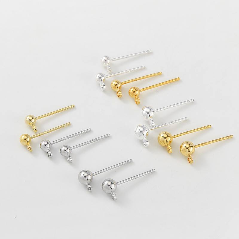 14k Light Gold เข็มขัดแหวน Peas Ball เข็ม s925 เข็มเงินทําด้วยมือ diy ทําต่างหูต่างหูเครื่องประดับวัสดุอุปกรณ์เสริม