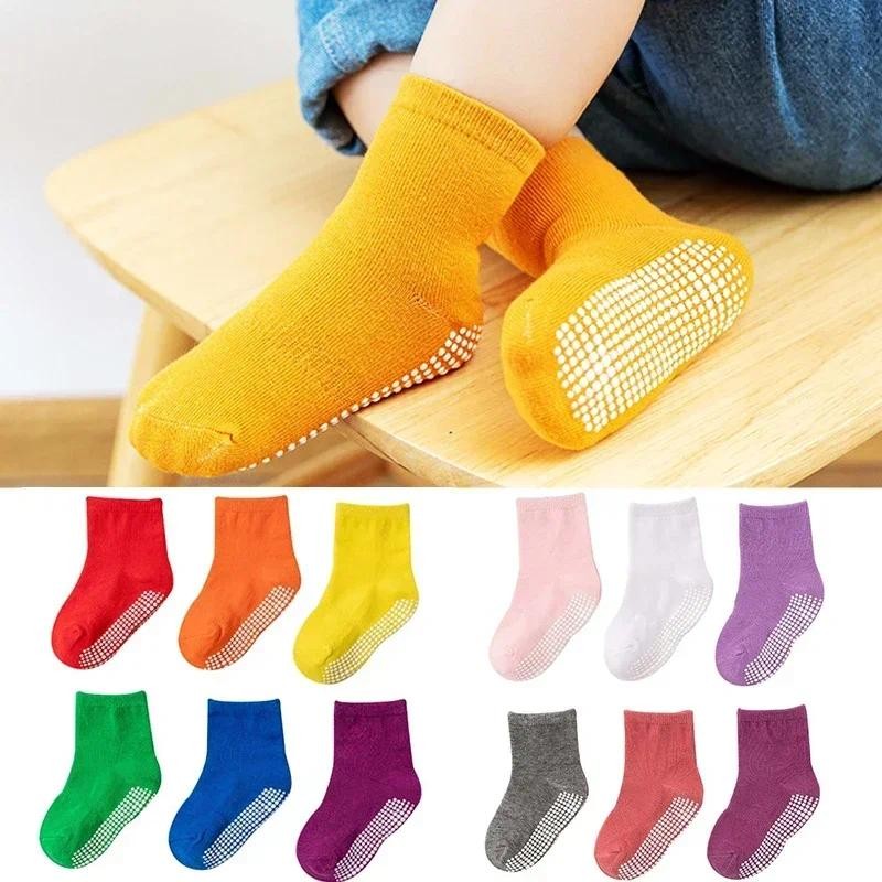 6 คู่/ล็อตเด็ก Anti-slip ถุงเท้าสีทึบนุ่ม Breathable Cotton Babys เรือถุงเท้าเด็ก GirlsTrampoline Sox