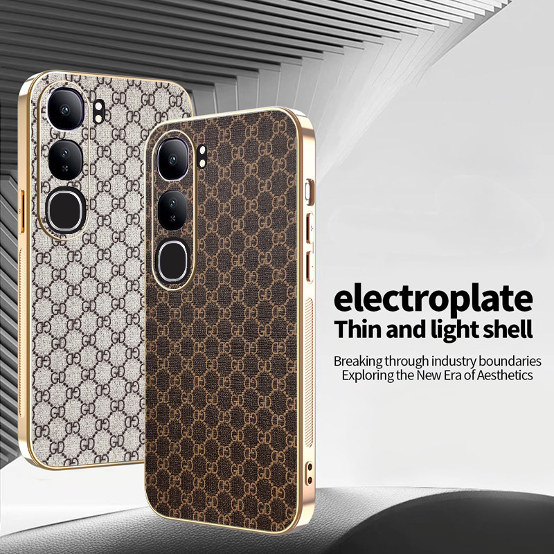 Yjd สําหรับ Vivo Y200 หรูหราคลาสสิกแฟชั่นหนัง Electroplated ขอบกันกระแทกเคสโทรศัพท์ – โปรปัง
