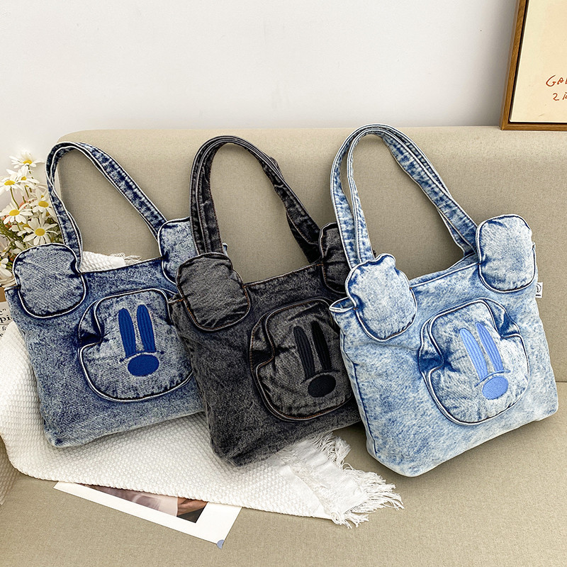 กระเป๋าสะพาย Mickey ความจุขนาดใหญ่ Casual Ladies Tote Bag All-Match Commuter กระเป๋าสะพายแบบพกพา
