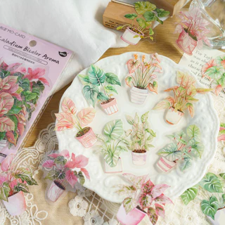 Journamm 30pcs PET พืชสีเขียวสติกเกอร์บัญชีมือ DIY Scrapbooking Collage ไดอารี่ Junk Journal สติกเกอร์ตกแต่ง