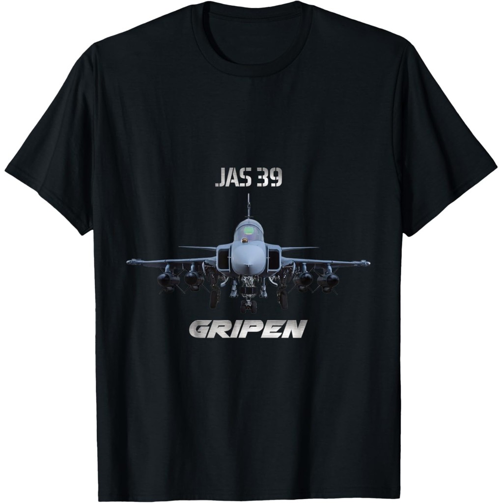 เสื้อยืดผ้าฝ้ายผู้ชายเครื่องบินทหาร JAS 39 Gripen เสื้อยืด Streetwear เสื้อยืด 4XL , 5XL , 6XL