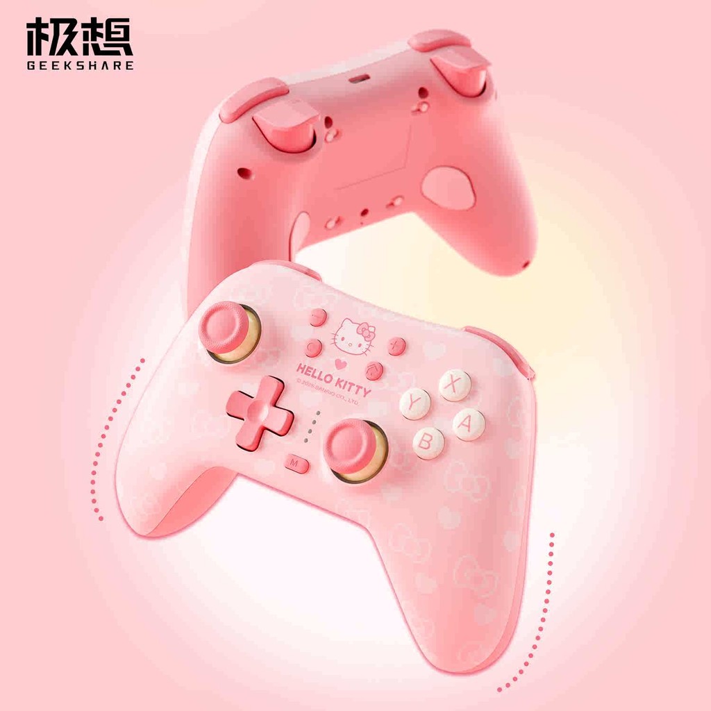 Geekshare Sanrio HelloKitty Themed Light Sakura Series คอนโทรลเลอร์เกมแพดสําหรับ Nintendo Switch/PC/Android /iOS