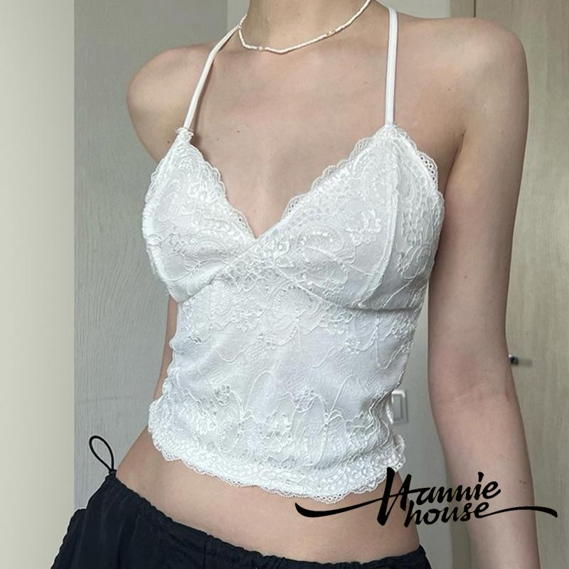 Hanie House- เสื้อกล้ามคอวีลูกไม้ผู้หญิง