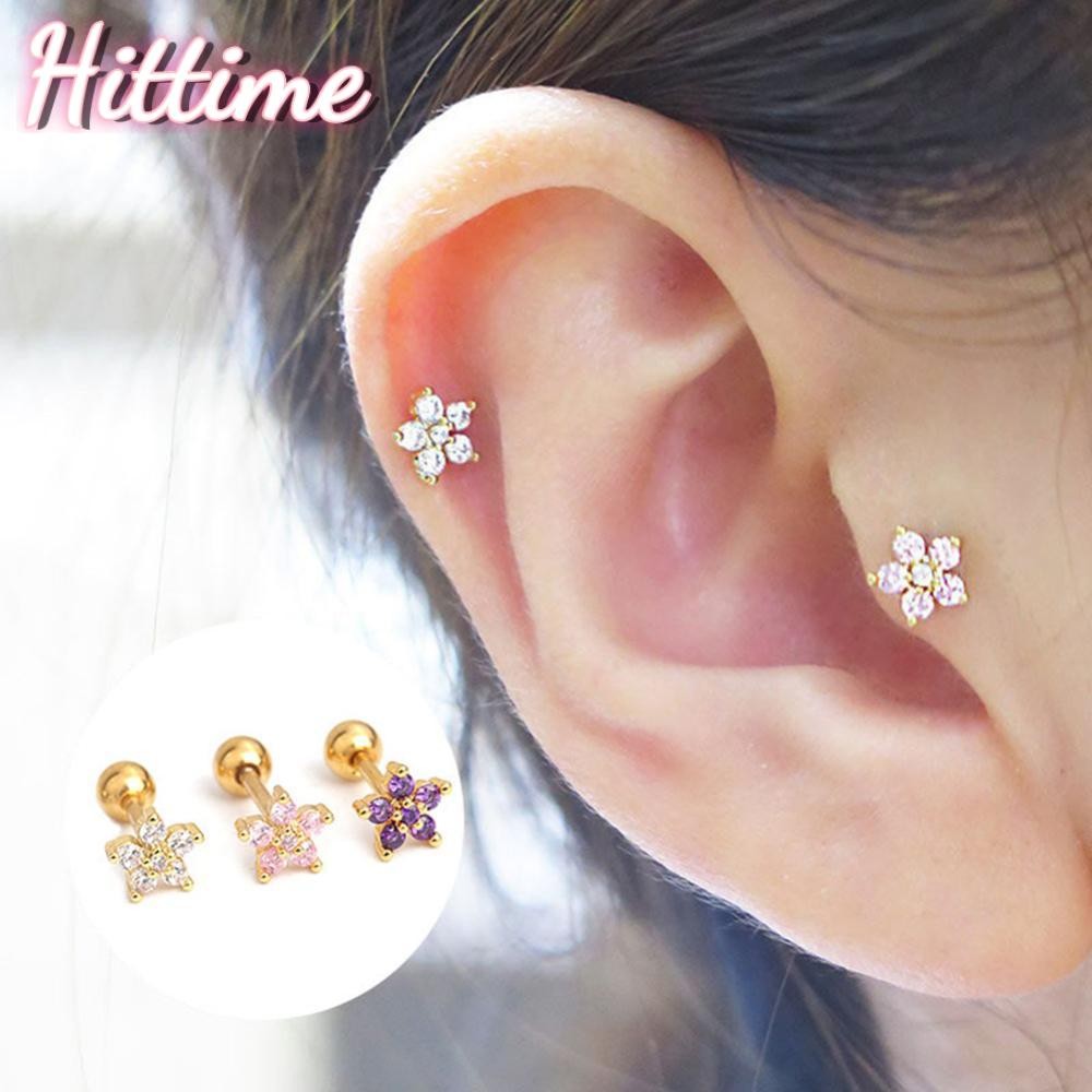 Hittime 1 PC แฟชั่นประณีตดอกไม้รูปร่างเพทายไม่มีภูมิแพ้หู Studs ผู้หญิงเครื่องประดับของขวัญ P4U1