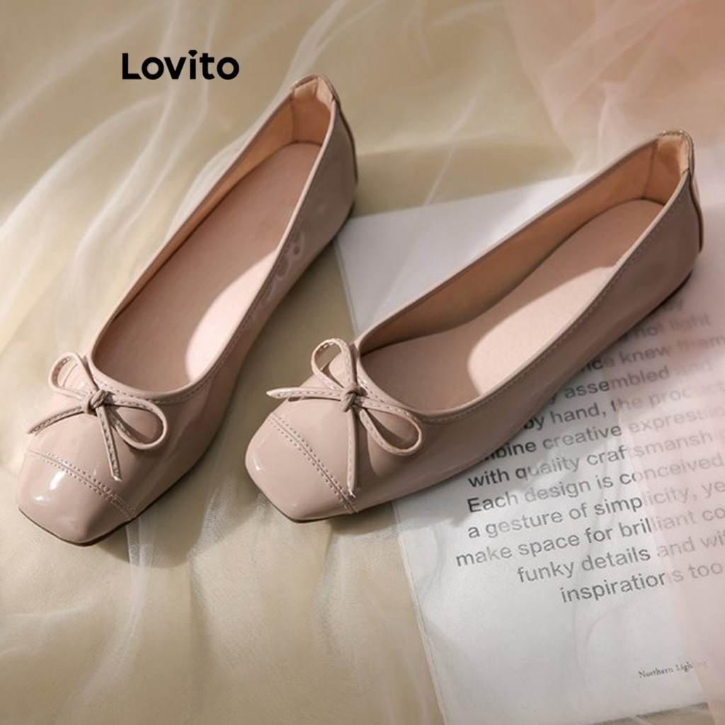 Lovito รองเท้าคัชชูผู้หญิง แต่งโบว์ สีเรียบ สไตล์ลำลอง LFA28040
