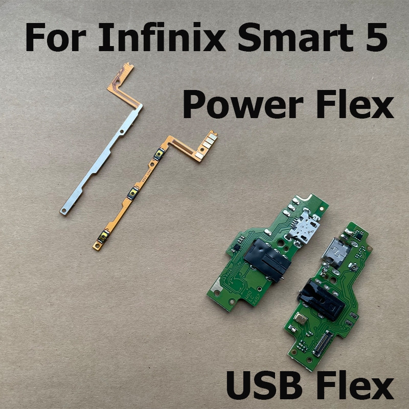 สําหรับ Infinix Smart 5 USB ชาร์จพอร์ตไมโครโฟน Dock Connector Board สวิทช์เปิดปุ่มปรับระดับเสียง Flex Cable อะไหล่ซ่อม