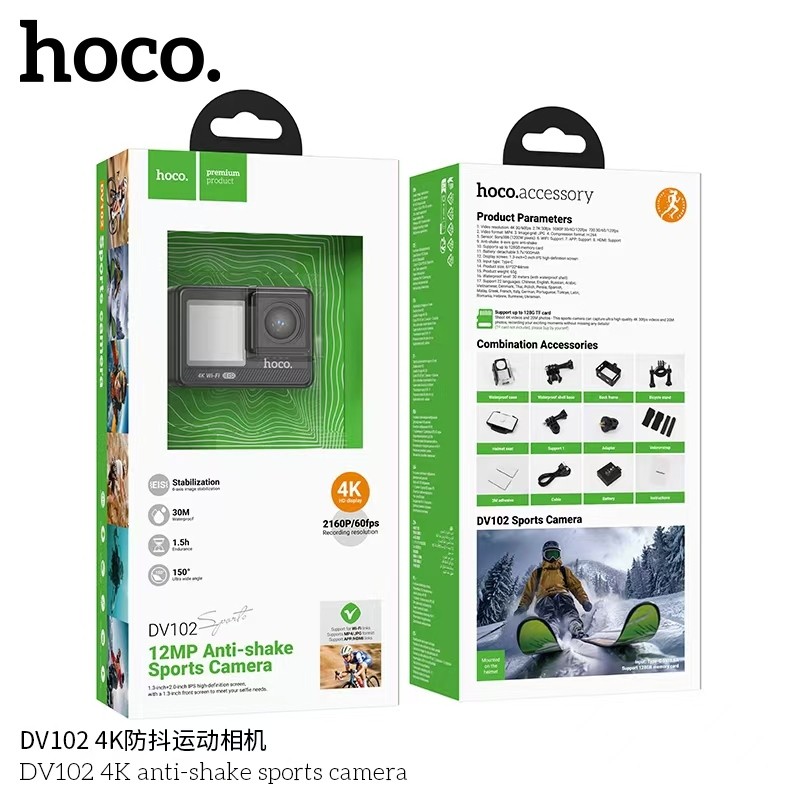ชัดแจ๋ว HOCO DV102 กล้องแอคชั่น Sports camera คุณภาพ 2160P/60fps กล้องกันน้ำลึก 30 เมตร เลนส์กว้าง 1