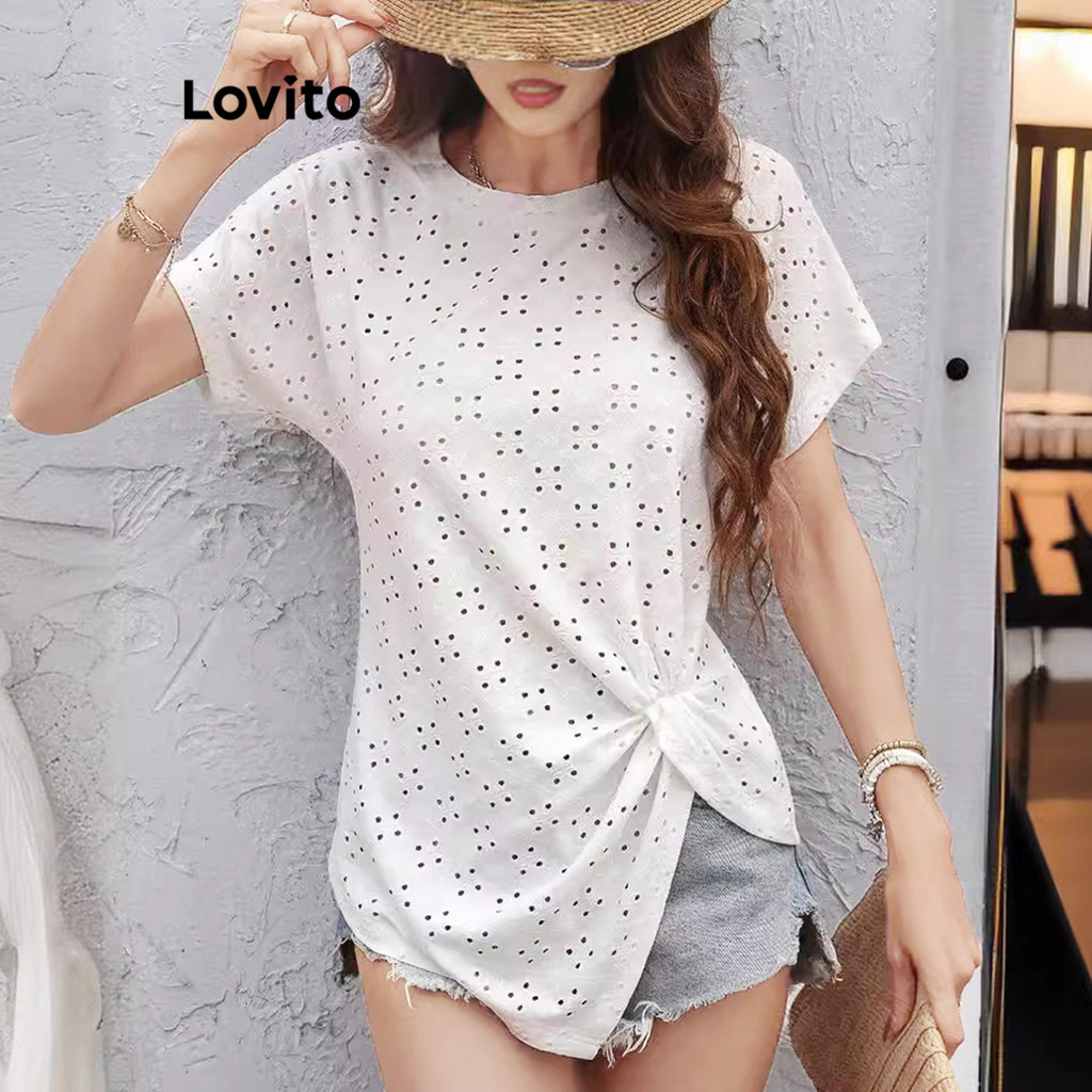 Lovito เสื้อเบลาส์จีบแบบลำลองสำหรับผู้หญิง LNM79301