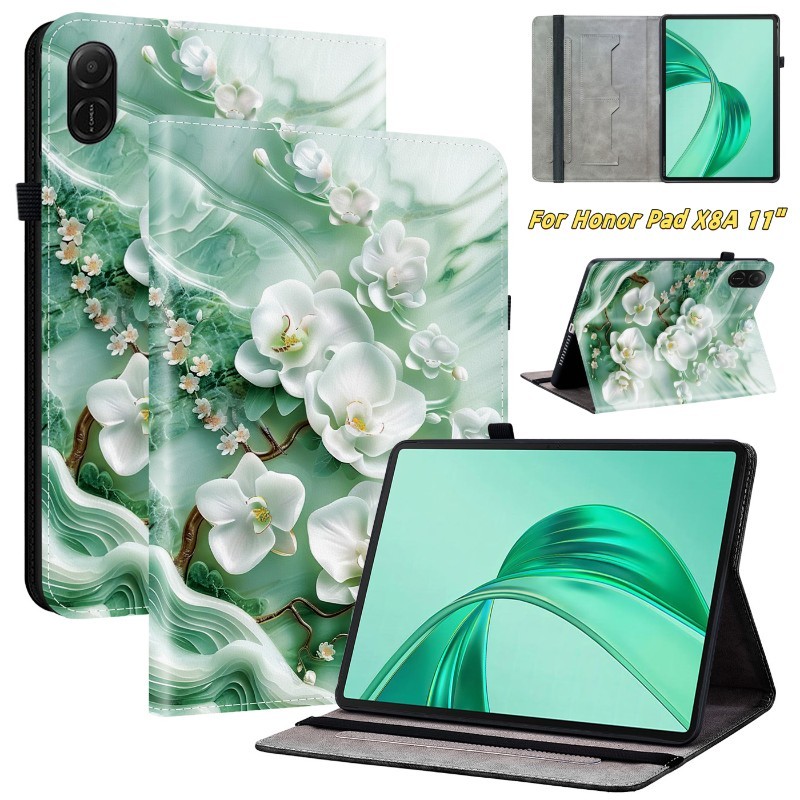 สําหรับ Honor Pad X8A 11 นิ้วกรณี NDL-W09/AL00 แท็บเล็ตแฟชั่นการ์ตูนรูปแบบ PU ปกหนังขาตั้งพลิกการ์ดเก็บซิลิโคนกันกระแทกเกราะป้องกัน