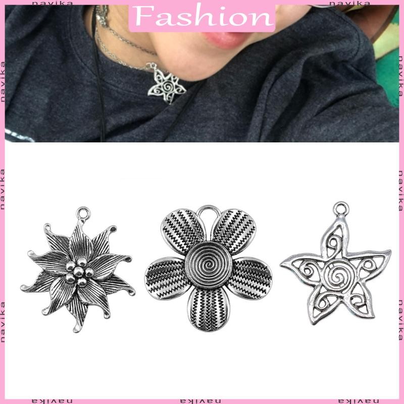 Nav เงินโบราณสีแกะสลักดอกไม้แท็กสําหรับ DIY พวงกุญแจสร้อยคอเครื่องประดับทํา