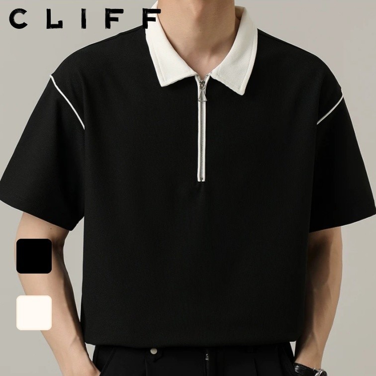 CLIFF เสื้อโปโลผู้ชาย สไตล์เกาหลี คนส่วนน้อย แขนสั้น สีล้วนเรียบง่าย ความรู้สึกระดับสูง