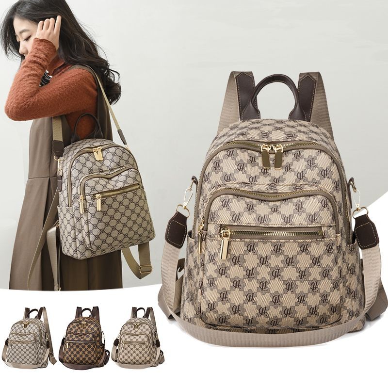 กระเป๋าเป้สะพายหลัง กระเป๋าเป้สีกากี กระเป๋าเป้สะพายหลังแม่สไตล์ Chanel Houndstooth Niche Commuter20