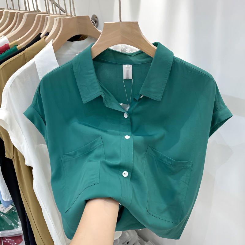 เสื้อเชิ้ตผู้หญิง แฟชั่นเสื้อยืดหลวม มีสไตล์ อเนกประสงค์ แขนสั้น อารมณ์ เรียบง่าย ศิลปะ แนวโน้ม สูงสุด