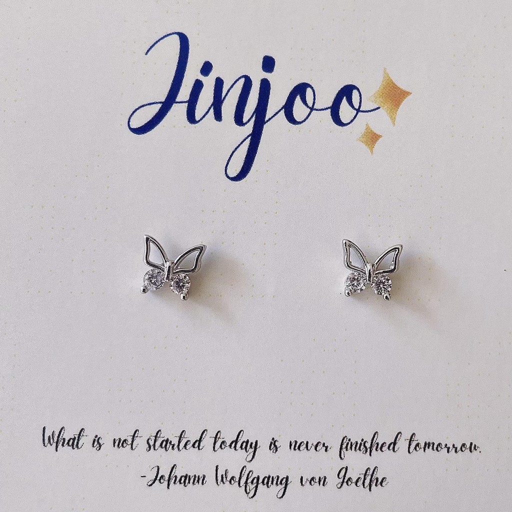 Jinjoo -ขายดี- ต่างหูผีเสื้อ รุ่น small butterfly น่ารัก So cute (แป้นทับเงินแท้925+จุกยาง) รหัส A52