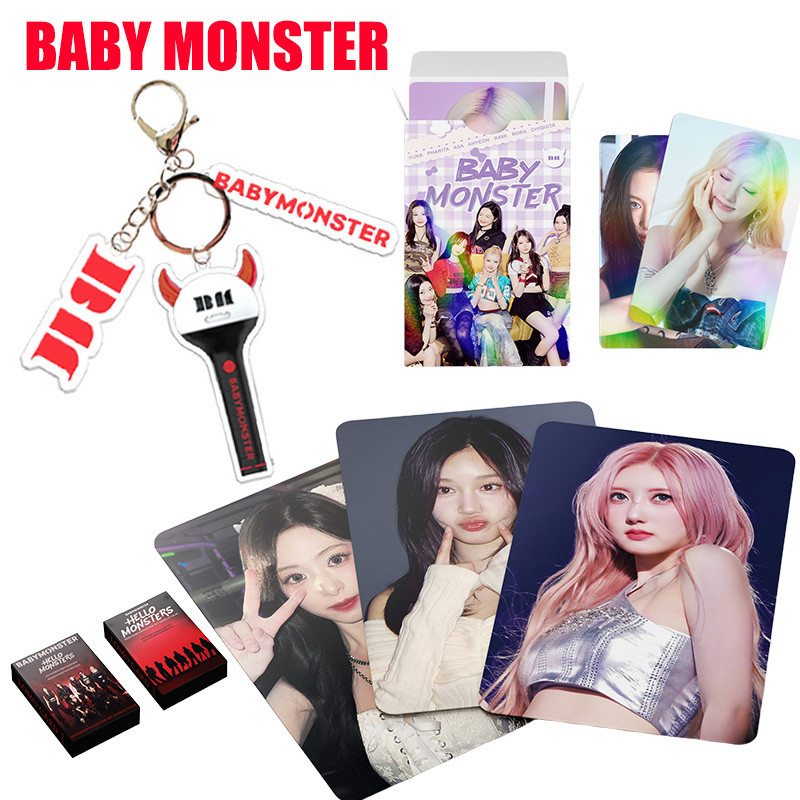 55/60 ชิ้นแฟลชการ์ด BABYMONSTER Photocard Holographic LOMO การ์ด HELLO MONSTERS BABY MONSTER Light Stick พวงกุญแจ