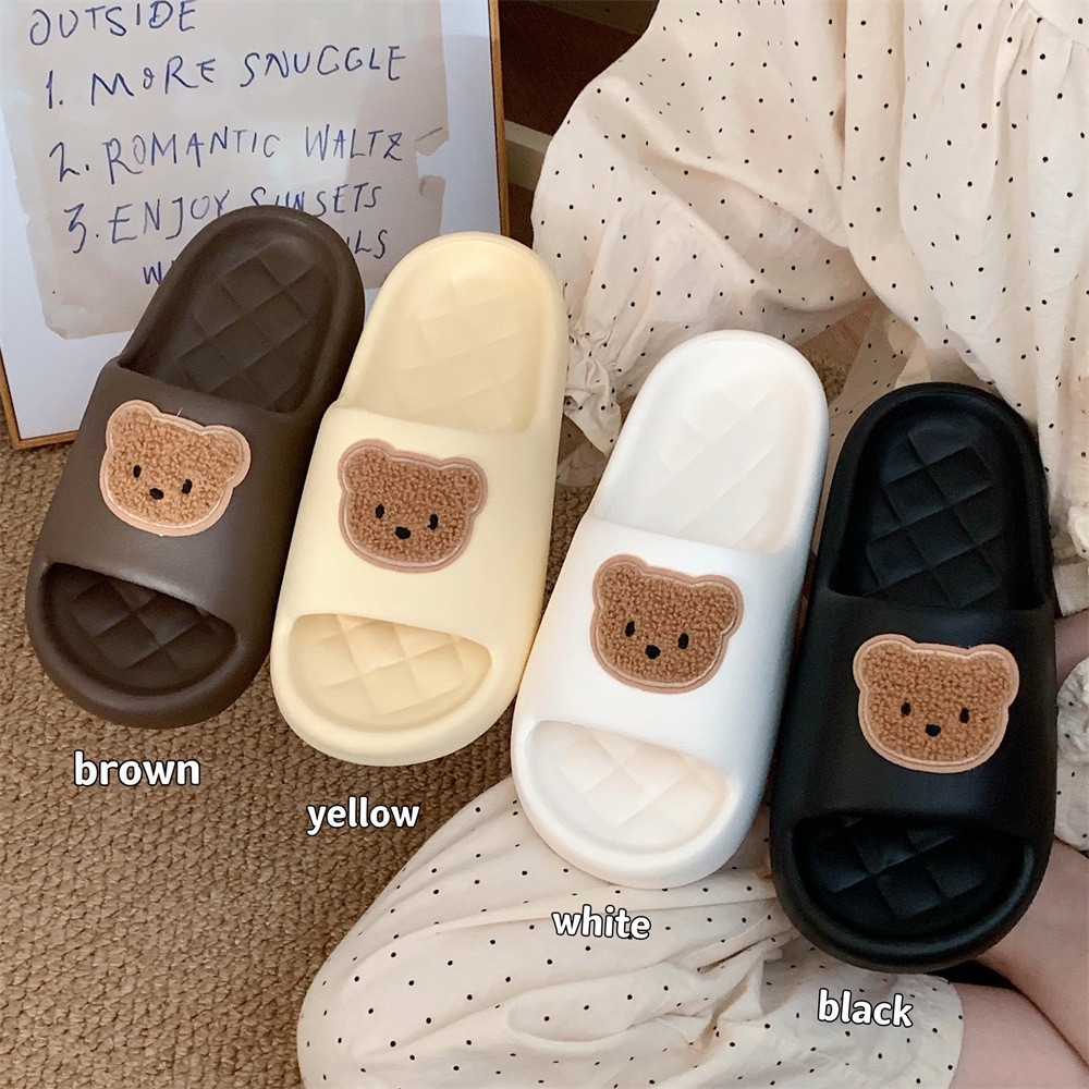 ฉี่เตียว ห้องน้ําอาบน้ําสบายน่ารักรองเท้าแตะรองเท้าแตะผู้ชายผู้หญิง อีวา ด้านล่างนุ่มหมีคู่ฤดูร้อน