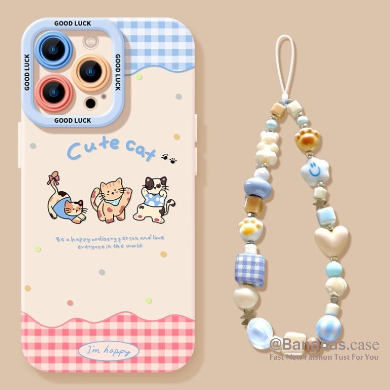 Iphone 16 15 14 13 12 11 Pro Max X Xr Xs Max 7 8 Plus SE2020 เคสโทรศัพท์การ์ตูนสนุกน่ารักHi Piเต้นรําแมว + Lanyardนุ่มปกหลัง