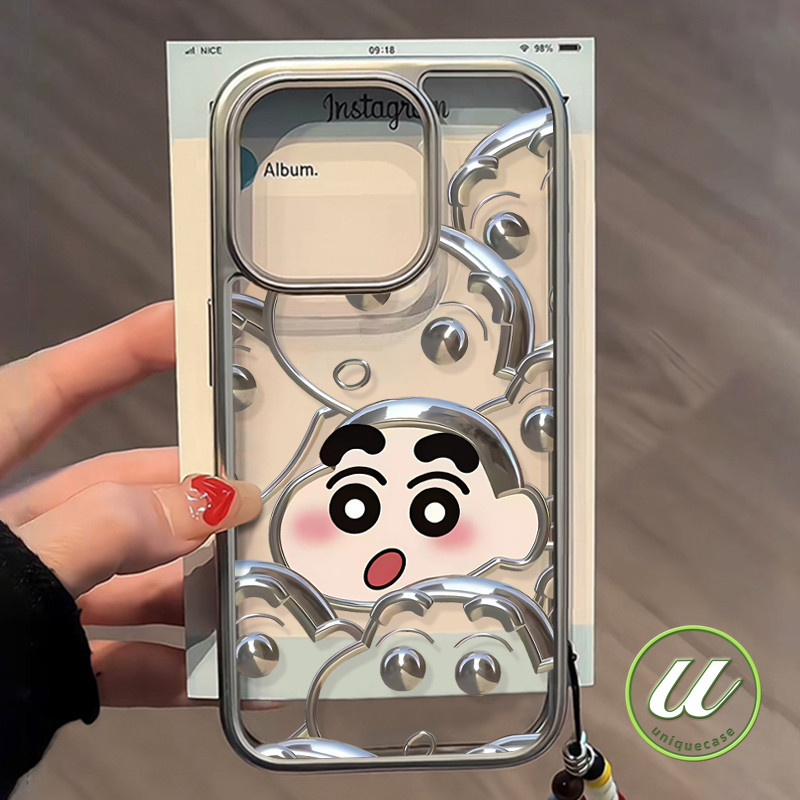 กรอบการ์ตูนเจ๋ง ๆ กรอบชุบไฟฟ้าชิน - ชาน เคส IPhone 16 14 13 12 15 11 Pro Max XR 7Plus 7 8 15 16 14 Plus XS MAX X SE 2020