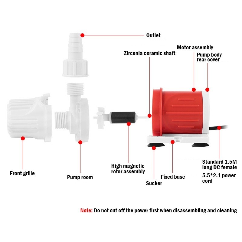 ปั๊มจุ่ม ปั๊มน้ำตู้ปลา 1100L/H Max Flow 5M Max Lift ปั๊มน้ำ เงียบเป็นพิเศษ ปั๊มขนาดเล็ก DC 12V สำหรับตู้ปลา