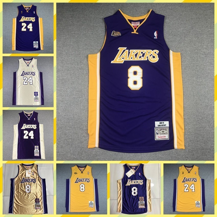 Nba TT กางเกงขายาว เสื้อกีฬาบาสเก็ตบอล ปักลาย Casar or Hall of Fame Lakers 8 Kobe Gold (Kobe Gold) สีม่วง สไตล์เรโทร สําหรับผู้ชาย ผู้หญิง