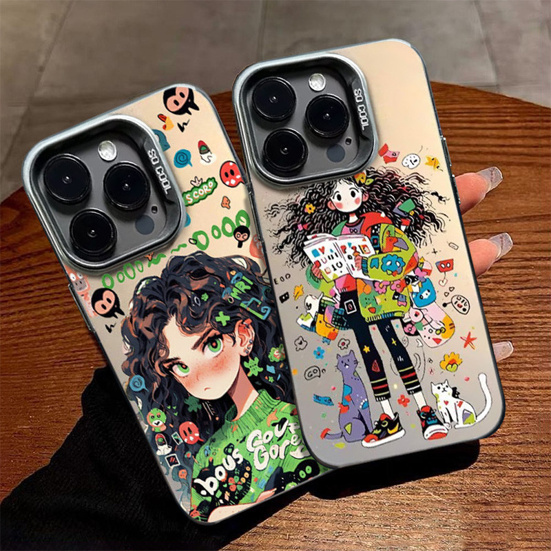 การ์ตูนตลกผมหยิกผมสาวน่ารักเคสนุ่ม ๆ iPhone 7Plus 11 15 14 12 13 Pro Max XR 15 7 8 14 Plus X XS Max