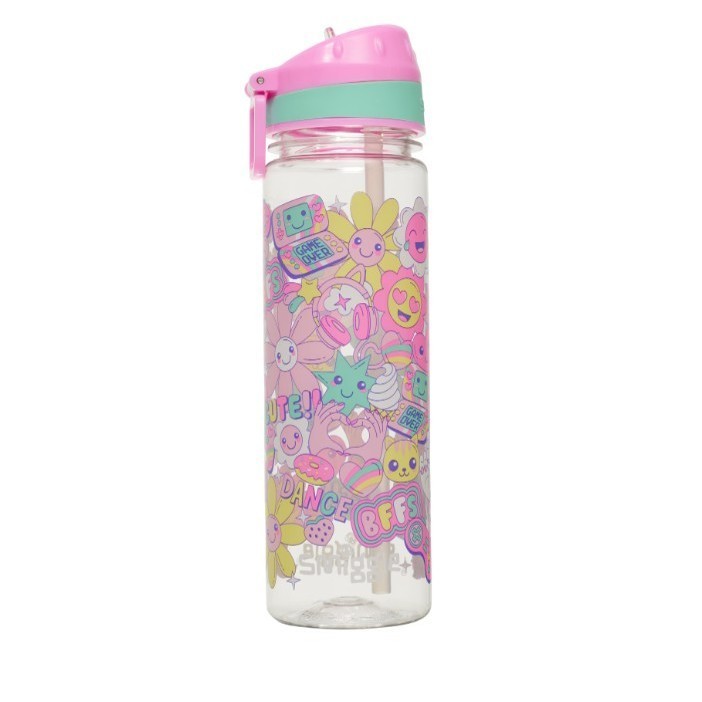 Smiggle Plastic Drink Bottle 650ML ขวดน้ำสมิกเกอร์ ลาย ดอกไม้ยิ้ม พร้อมส่งในไทย