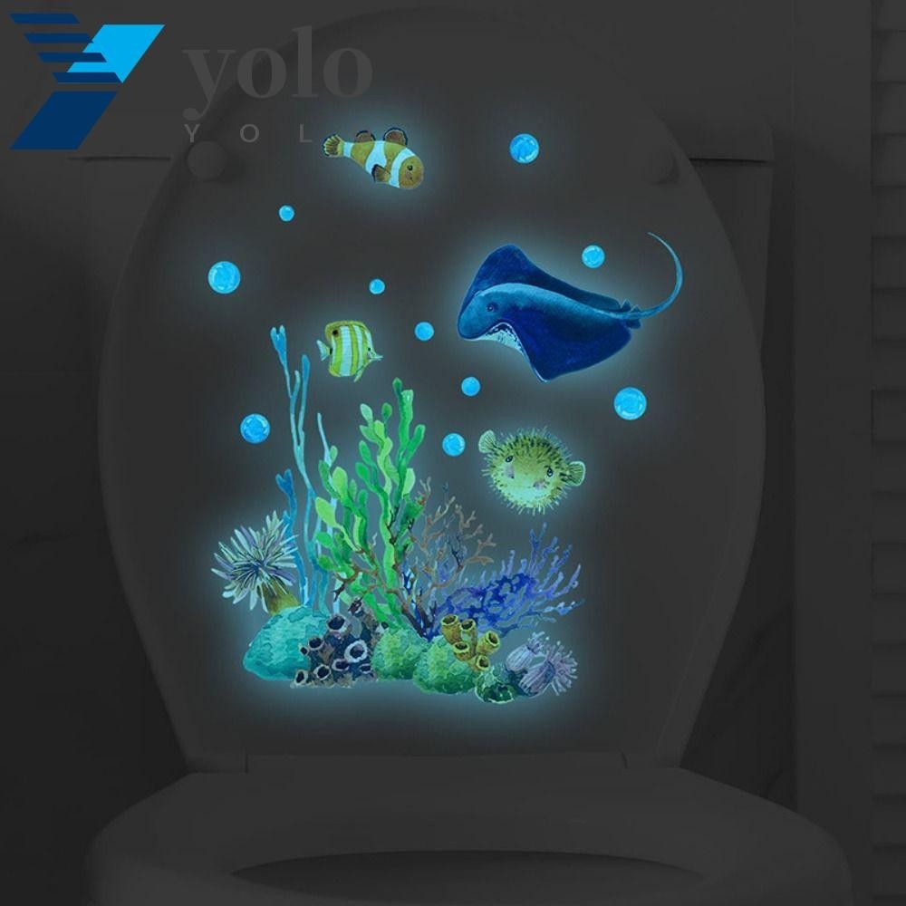 Yolo สติกเกอร์เรืองแสงในที่มืด ลายสัตว์ใต้ทะเล กันน้ํา สําหรับติดตกแต่งฝาชักโครก DIY